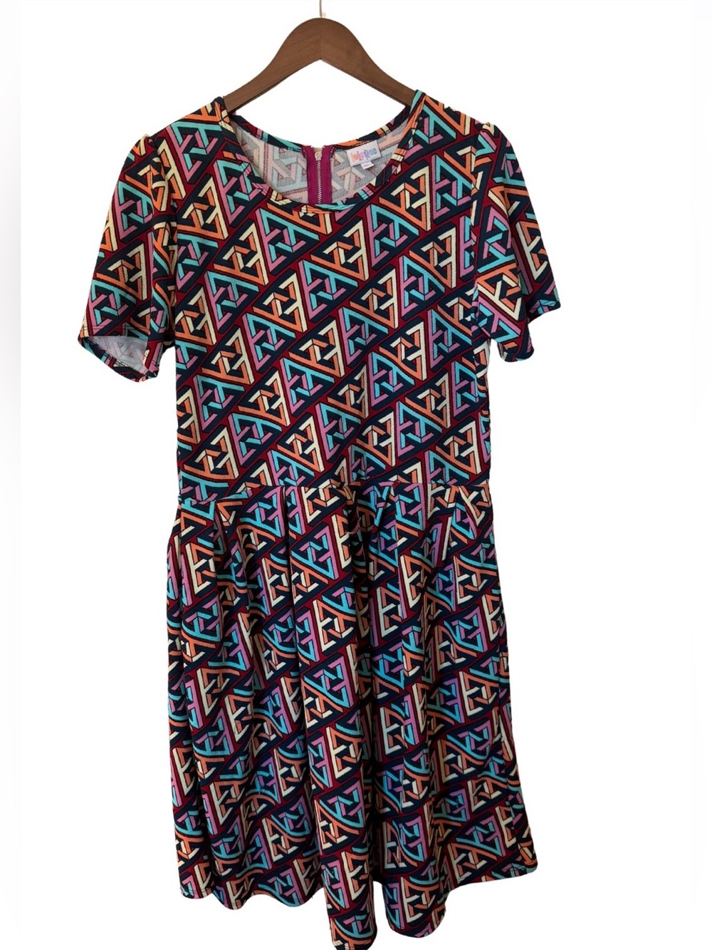 LuLaRoe Amelia Fit & Flare Dress – Colorful Geometric Pattern – 3XL
